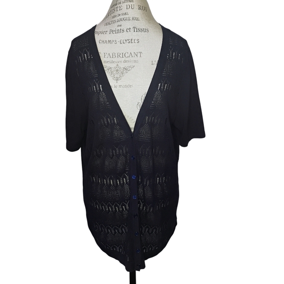 Talbots Short Sleeve Cardigan Sweater Navy Blue Size 2X Sheer Office Classic - Picture 9 of 9